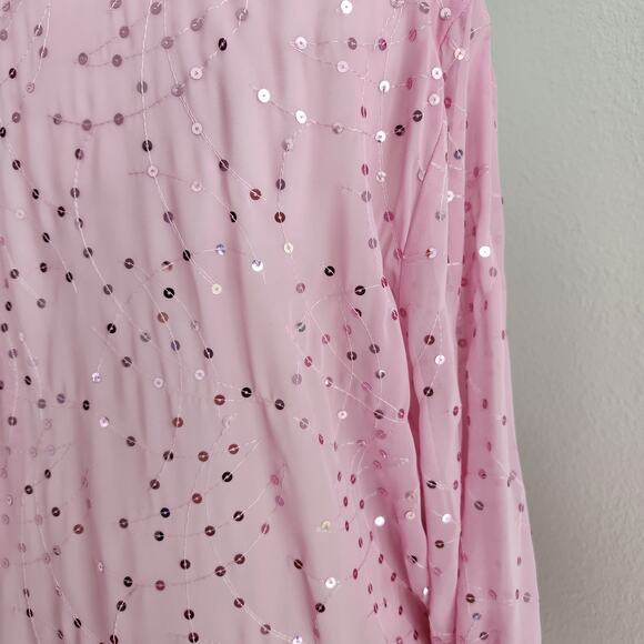 Vintage Draper's & Damon's Pink Sequin Sheer Button Up Blouse XL - Picture 4 of 8